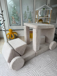 Cord Spielsofa + Pommes + Zaubersteine + Knuffelpouf