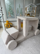 Chenille Spielsofa + Pommes + Zaubersteine + Knuffelpouf