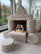 Chenlille Spielsofa + Kuschelrollen + Zaubersteine