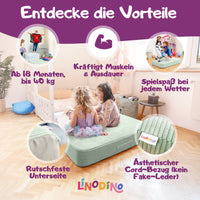 Grünes Hüpfkissen indoor als Spielmatte, geeignet für Kinder ab 18 Monaten
