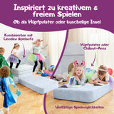 Hüpfmatte mit Blau Cordbezug für kreatives Spielen und kombinierbar mit einem Spielsofa
