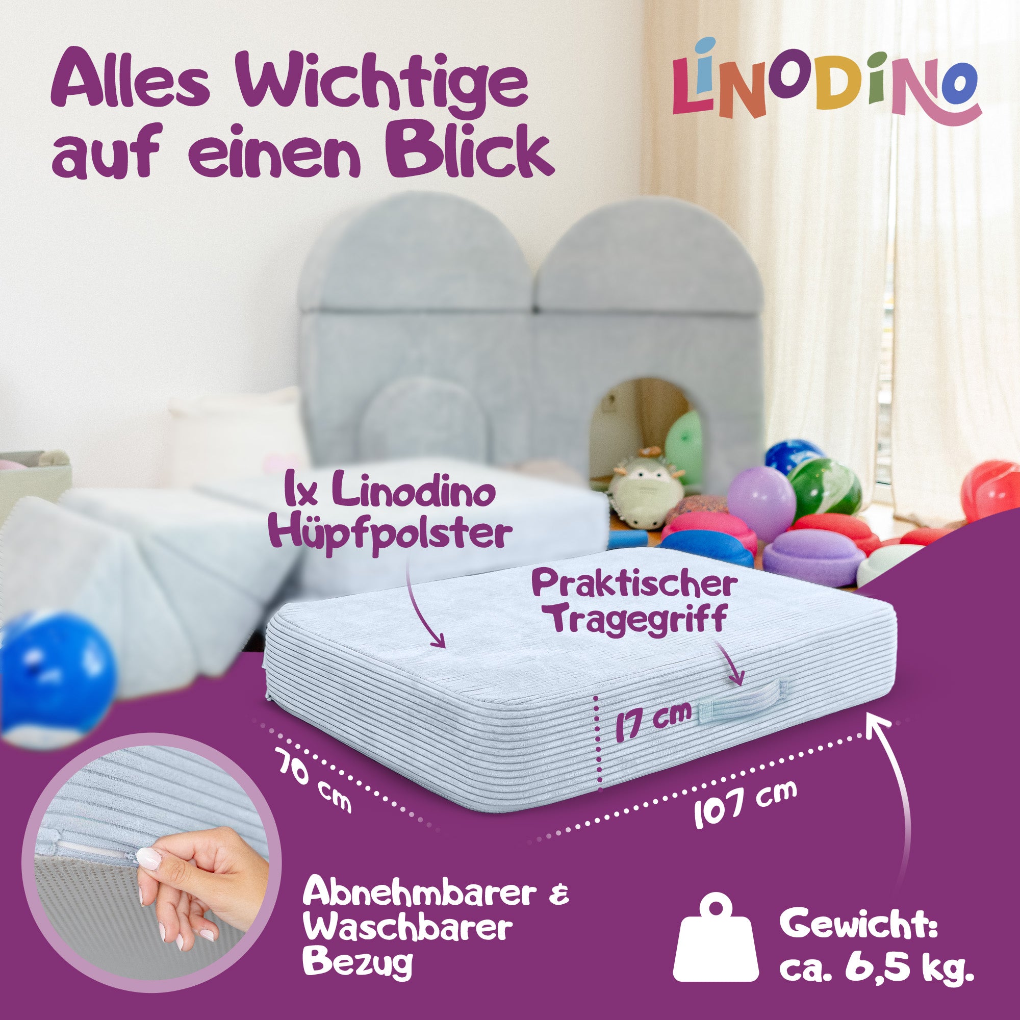 Hüpfmatratze in Blau mit Tragegriff und kompakter Größe für den Indoor-Einsatz