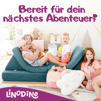 Kinder warten auf ihr nächstes Abenteuer auf dem Linodino Spielsofa
