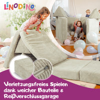 Linodino Spielsofa, Verletzungsfreies Spielen durch weiche Bauteile und Reißverschlussgarage