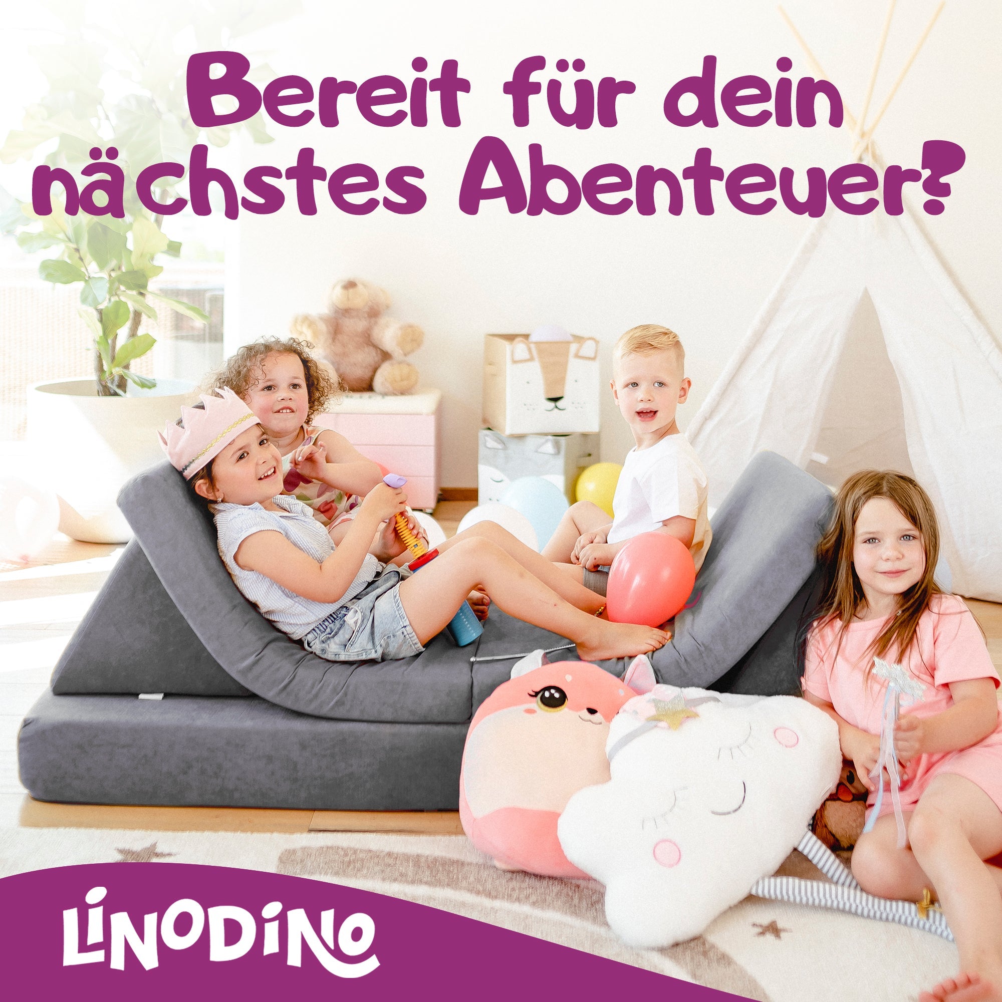 Linodino Spielsofa Kinder bereit für ihr nächstes Abenteuer
