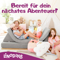 Kinder warten auf ihr nächstes Abenteuer auf dem Linodino Spielsofa
