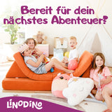 Kinder warten auf ihr nächstes Abenteuer auf dem Linodino Spielsofa
