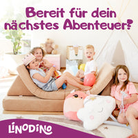 Kinder warten auf ihr nächstes Abenteuer auf dem Linodino Spielsofa
