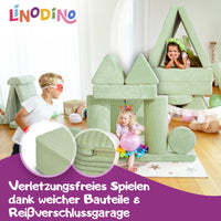 Linodino Spielsofa, Verletzungsfreies Spielen durch weiche Bauteile und Reißverschlussgarage
