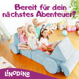 Kinder warten auf ihr nächstes Abenteuer auf dem Linodino Spielsofa
