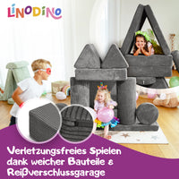 Linodino Spielsofa, Verletzungsfreies Spielen durch weiche Bauteile und Reißverschlussgarage
