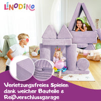 Linodino Spielsofa, Verletzungsfreies Spielen durch weiche Bauteile und Reißverschlussgarage
