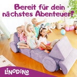 Kinder warten auf ihr nächstes Abenteuer auf dem Linodino Spielsofa
