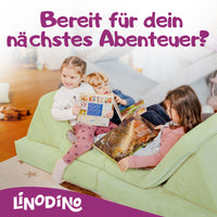 Kinder warten auf ihr nächstes Abenteuer auf dem Linodino Spielsofa
