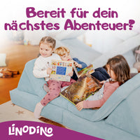 Kinder warten auf ihr nächstes Abenteuer auf dem Linodino Spielsofa
