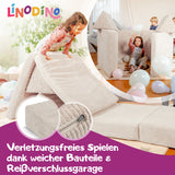 Linodino Spielsofa, Verletzungsfreies Spielen durch weiche Bauteile und Reißverschlussgarage
