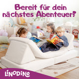 Kinder warten auf ihr nächstes Abenteuer auf dem Linodino Spielsofa
