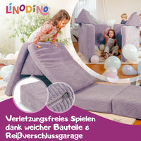 Linodino Spielsofa, Verletzungsfreies Spielen durch weiche Bauteile und Reißverschlussgarage
