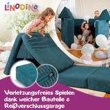 Linodino Spielsofa, Verletzungsfreies Spielen durch weiche Bauteile und Reißverschlussgarage
