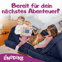 Kinder warten auf ihr nächstes Abenteuer auf dem Linodino Spielsofa
